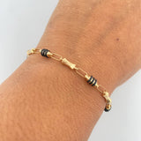 Bracelet Barrel 3.65gr / 20.5cm / 3.7mm Black Rubber Yellow Gold 18K &
