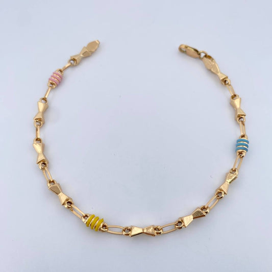 Bracelet Sand Timer Watch 4gr / 20.3cm / 3.2mm Blue Yellow Pink 18K Yellow Gold Rubber &