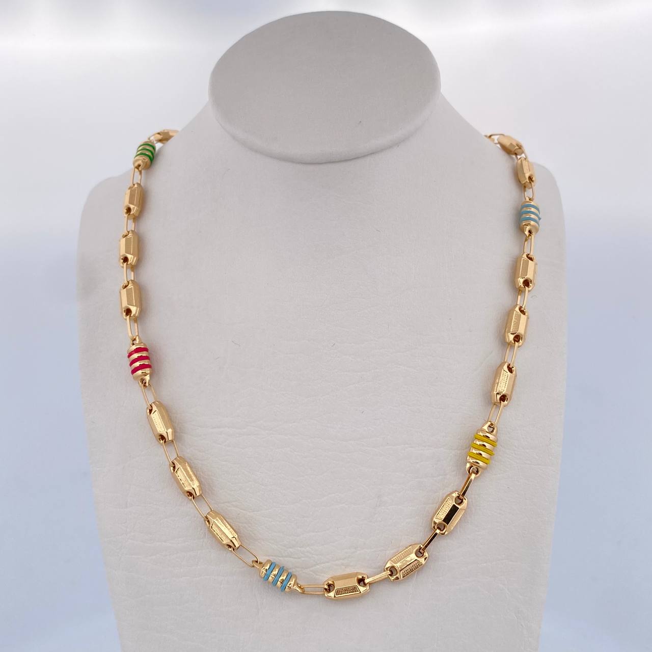 Cadena Rustica Barril 10.9gr / 50.7cm / 4.6mm Cauchos De Colores Oro Amarillo 18K &
