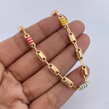 Cadena Rustica Barril 10.9gr / 50.7cm / 4.6mm Cauchos De Colores Oro Amarillo 18K &