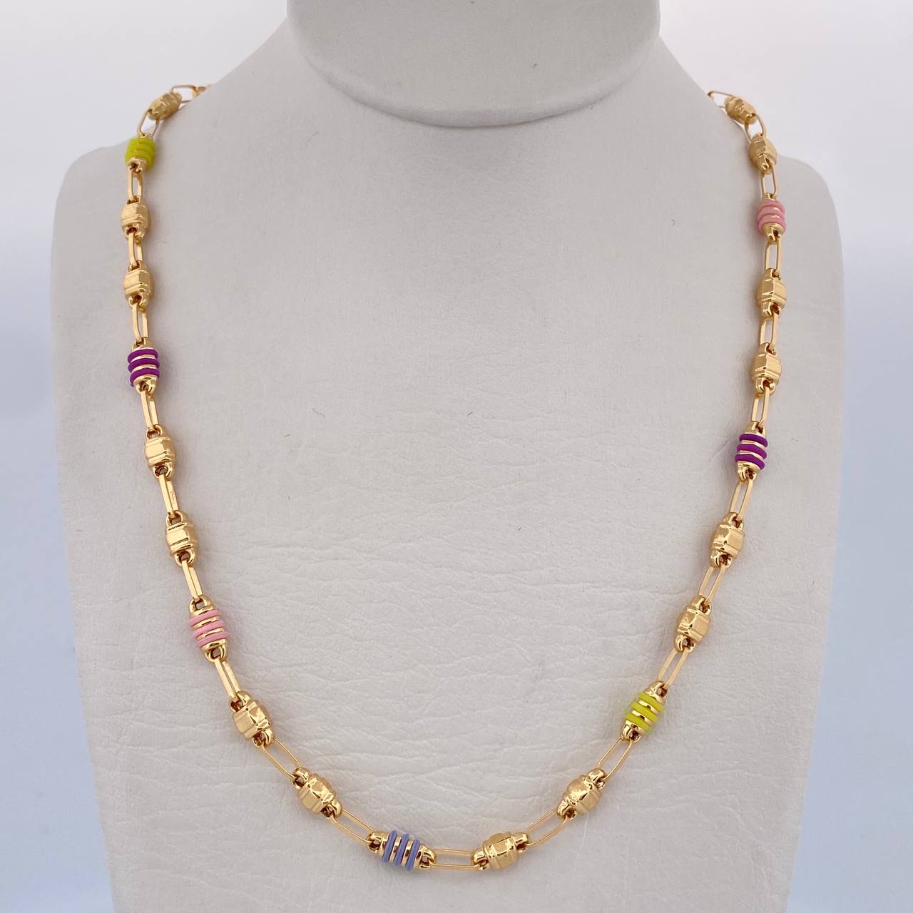 Cadena Rustica Barril 9.35gr / 52cm / 3.7mm Cauchos De Colores Oro Amarillo 18K &