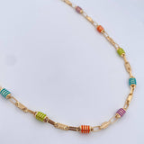 Cadena Rustica Barril 10.85gr / 51cm / 4.3mm Cauchos De Colores Oro Amarillo 18K &