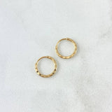 Hoop Earrings Striped Hoop 0.45gr / 0.4in / 18K Gold Yellow!