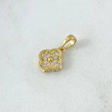 Dije Trébol 1.4gr / 1.5cm / 10mm Circones Blancos Oro Amarillo 18K