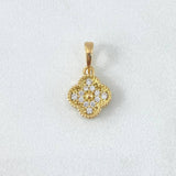 Dije Trébol 1.4gr / 1.5cm / 10mm Circones Blancos Oro Amarillo 18K