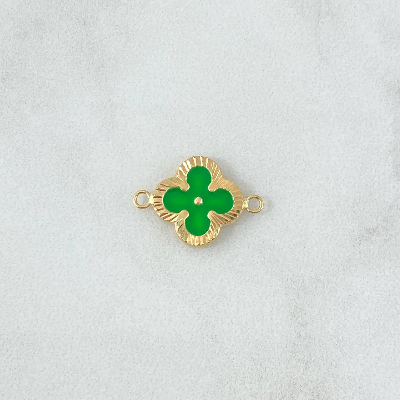 Herraje Trebol VCyA 1gr / 2cm / Diamantado Resina Verde Claro Oro Amarillo 18K *