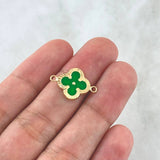 Herraje Trebol VCyA 1gr / 2cm / Diamantado Resina Verde Claro Oro Amarillo 18K *