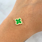 Herraje Trebol VCyA 1gr / 2cm / Diamantado Resina Verde Claro Oro Amarillo 18K *