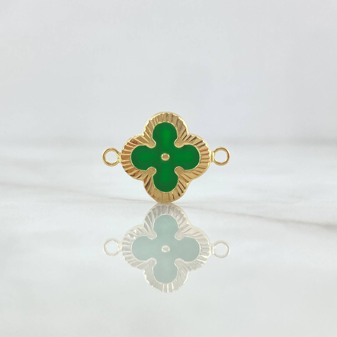 Herraje Trebol VCyA 1gr / 2cm / Diamantado Resina Verde Claro Oro Amarillo 18K *