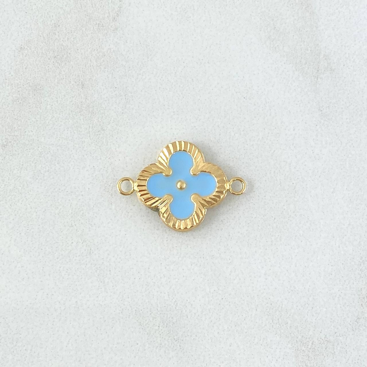 Charm Clover VCyA 1gr / 2cm / Diamond Cut Sky Blue Resin Yellow Gold 18K *