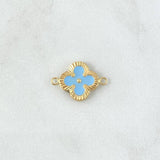Charm Clover VCyA 1gr / 2cm / Diamond Cut Sky Blue Resin Yellow Gold 18K *