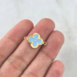 Charm Clover VCyA 1gr / 2cm / Diamond Cut Sky Blue Resin Yellow Gold 18K *
