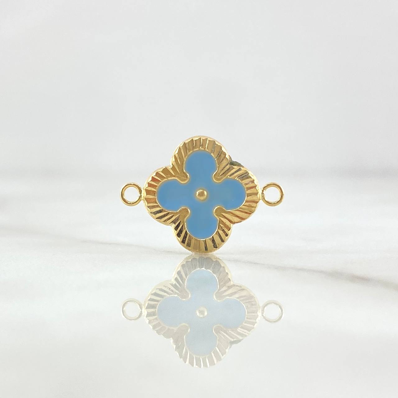 Charm Clover VCyA 1gr / 2cm / Diamond Cut Sky Blue Resin Yellow Gold 18K *