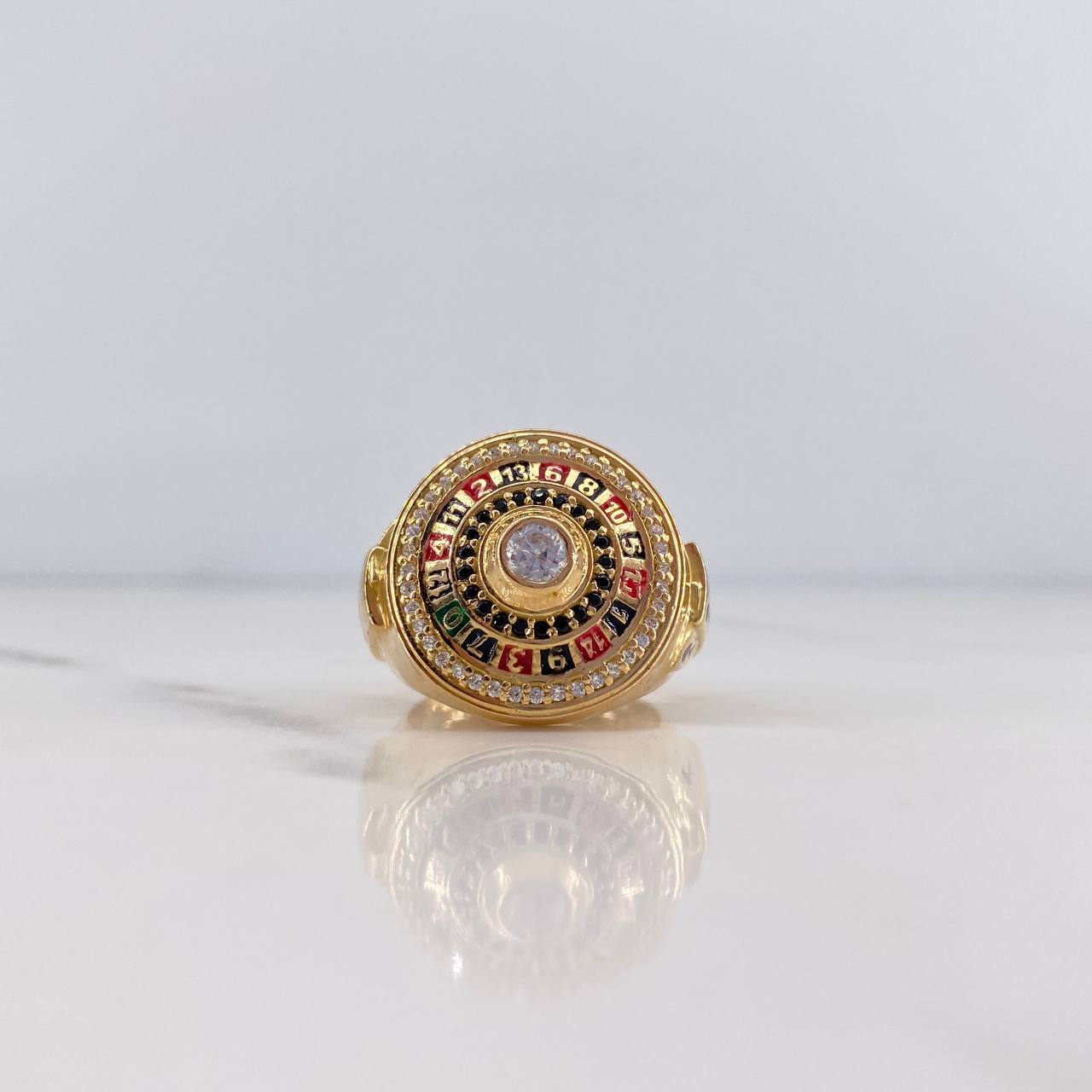 Ring Roulette 10.3gr / T6 1/2 / Black White Zircons 18K Yellow Gold $
