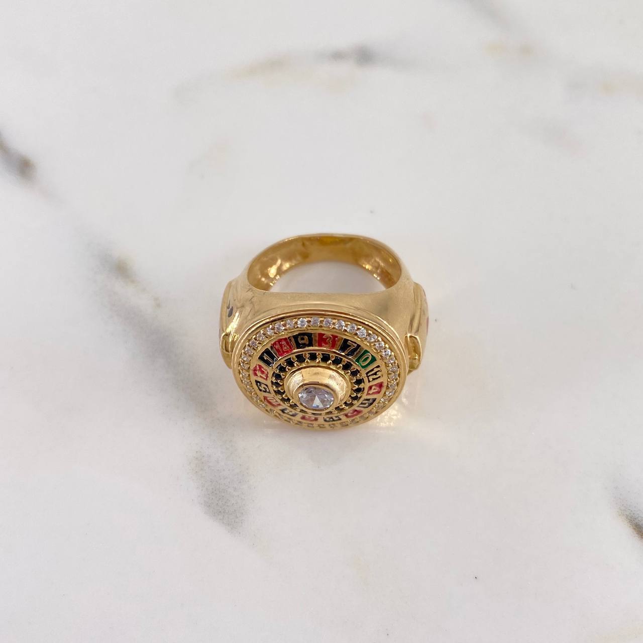 Ring Roulette 10.3gr / T6 1/2 / Black White Zircons 18K Yellow Gold $