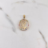 Pendant Virgin Mary 2.4gr / 3cm / Blue Green Fuchsia White Zircons 18K Yellow Gold $