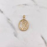 Pendant Virgin Mary 2.4gr / 3cm / Blue Green Fuchsia White Zircons 18K Yellow Gold $