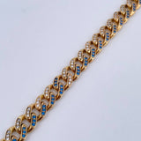 Cuban Links Bracelet 18.3gr / 19.9cm / 7.8mm Lobster Claw Box Blue White Zircons Yellow Gold 18K $