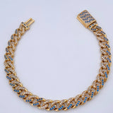 Cuban Links Bracelet 18.3gr / 19.9cm / 7.8mm Lobster Claw Box Blue White Zircons Yellow Gold 18K $