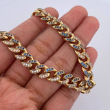 Cuban Links Bracelet 18.3gr / 19.9cm / 7.8mm Lobster Claw Box Blue White Zircons Yellow Gold 18K $