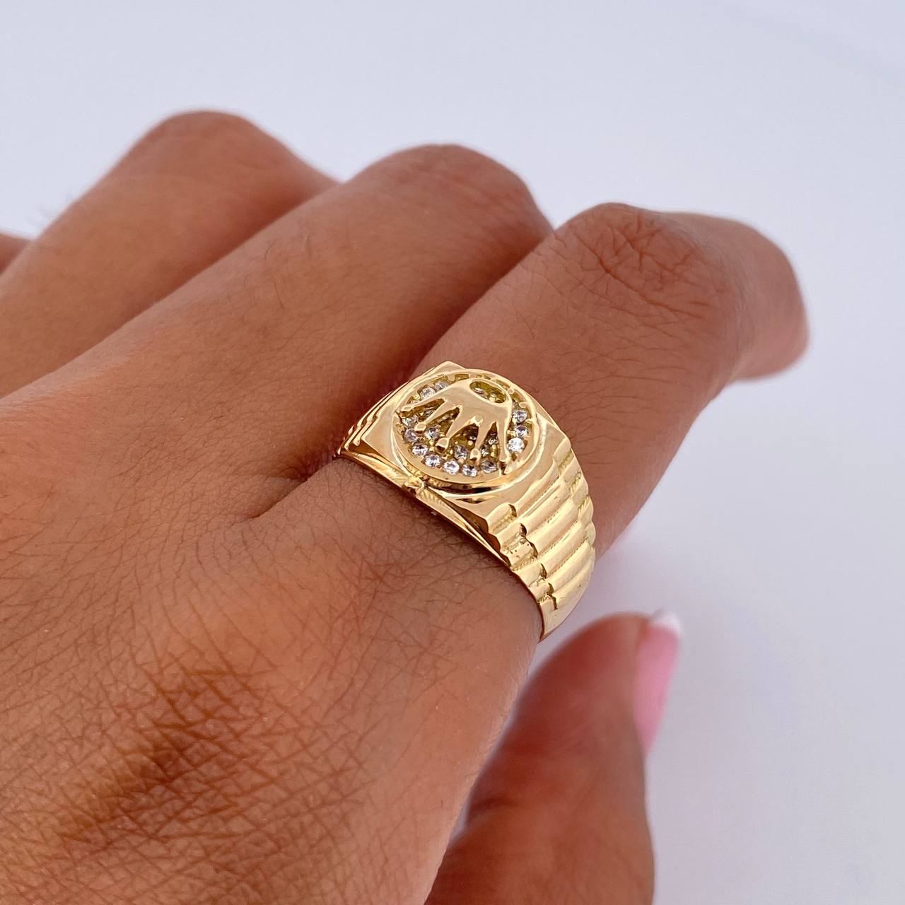 Ring Strap Crown RX 3.95gr / T6 1/4 / White Zircons 18K Yellow Gold &