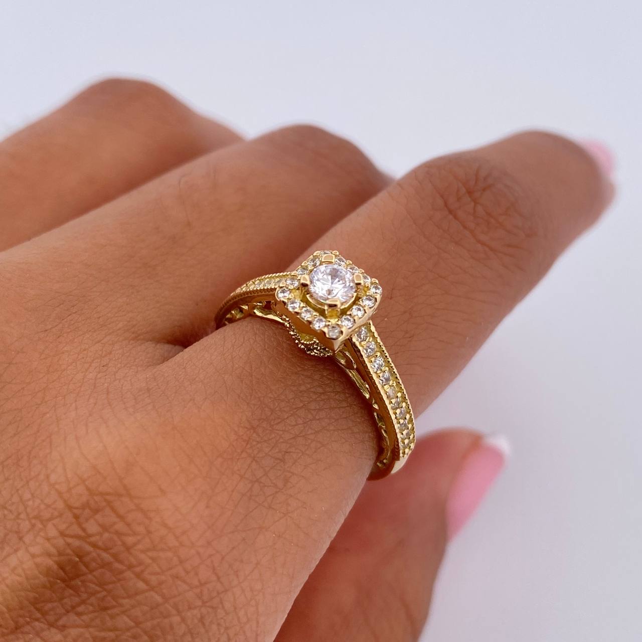 Ring Solitaire Churumbela 3.45gr / T5 / Square White Zirconia Yellow Gold 18K &