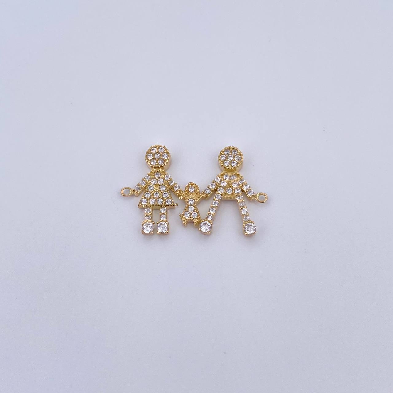 Charm Family Of Three 1.65gr / 2.2cm / White Zircons 18K Yellow Gold &