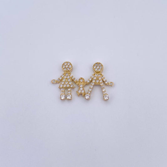 Charm Family Of Three 1.65gr / 2.2cm / White Zircons 18K Yellow Gold &