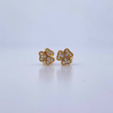Stud Earrings Clover 1.2gr / White Zircons 18K Yellow Gold &