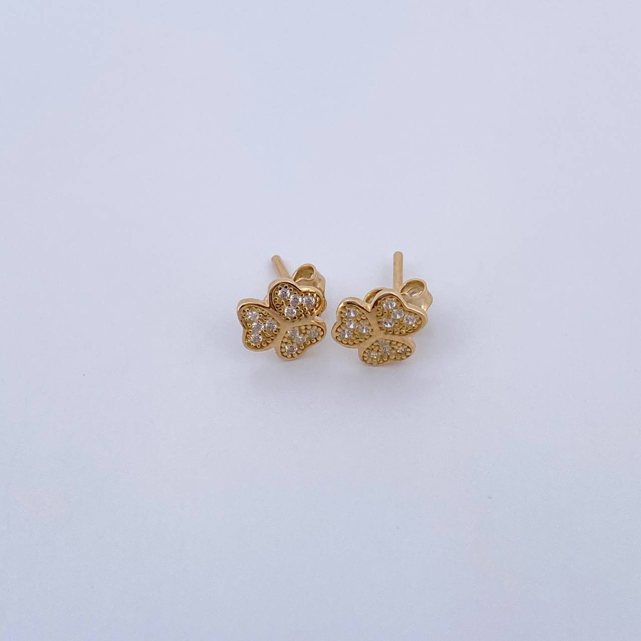 Stud Earrings Clover 1.2gr / White Zircons 18K Yellow Gold &