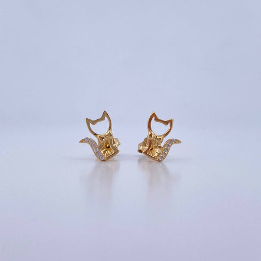 Stud Earrings Cat Bow 1.35gr / White Zircons 18K Yellow Gold &