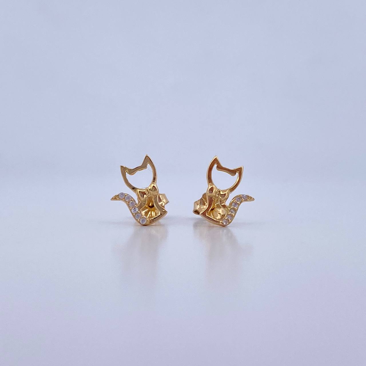 Stud Earrings Cat Bow 1.4gr / White Zircons 18K Yellow Gold &
