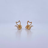 Stud Earrings Cat Bow 1.45gr / White Zircons 18K Yellow Gold &