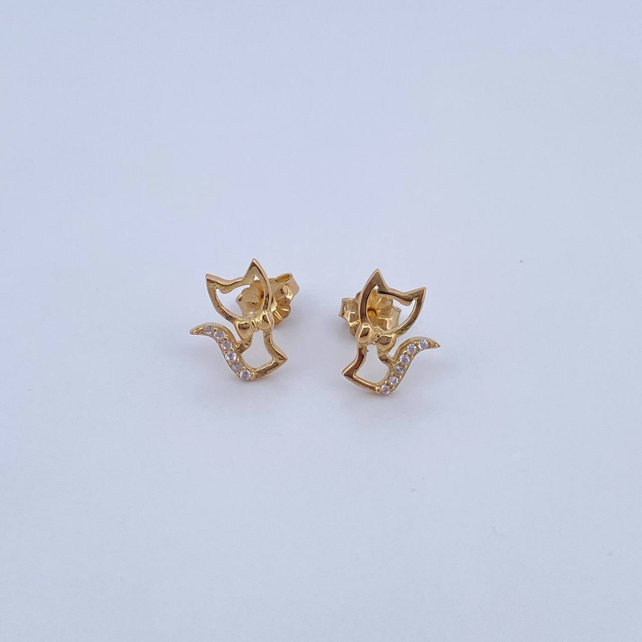 Stud Earrings Cat Bow 1.35gr / White Zircons 18K Yellow Gold &