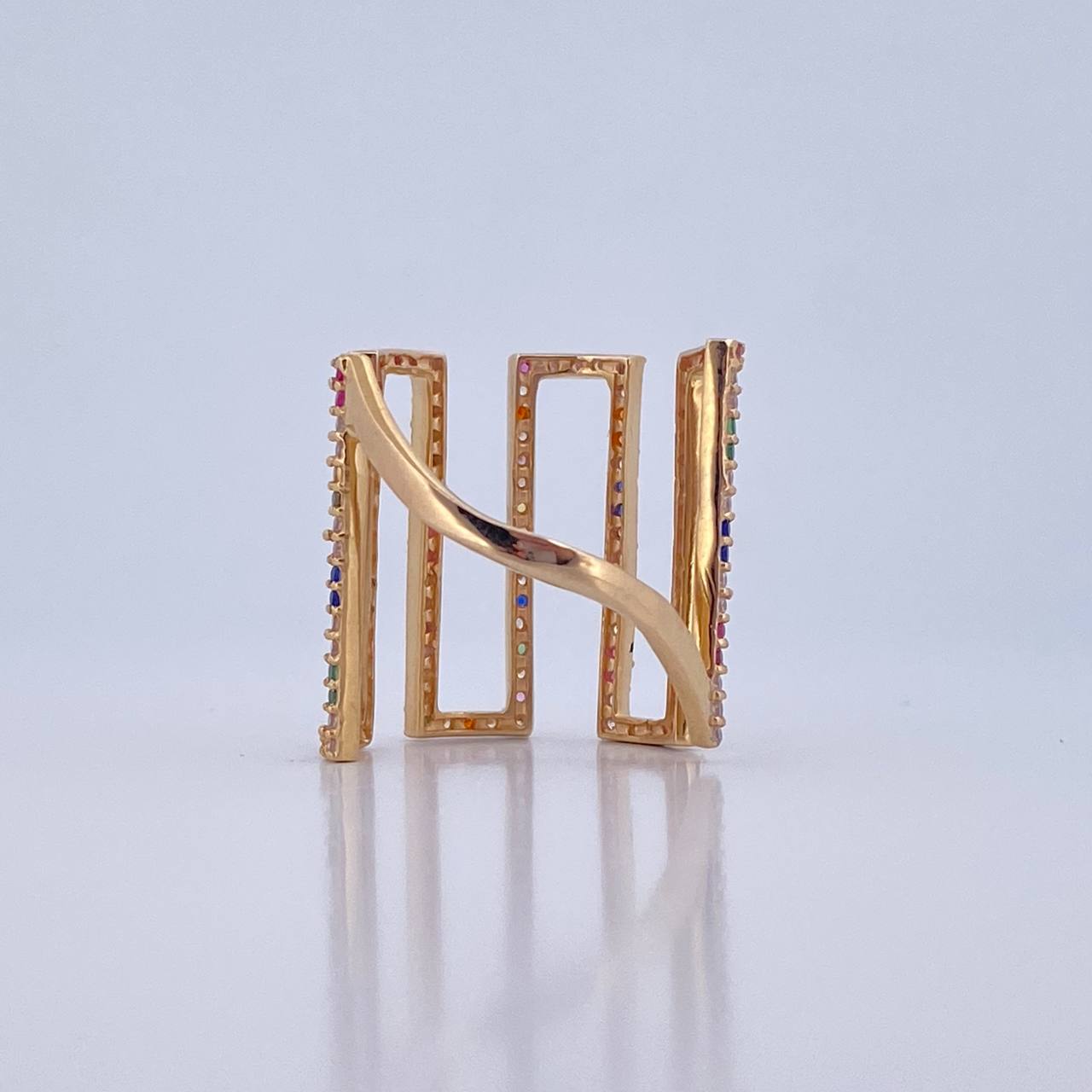 Strong Ring 3.8gr / T5 1/2 / 2cm / Colored Zircons 18K Yellow Gold &