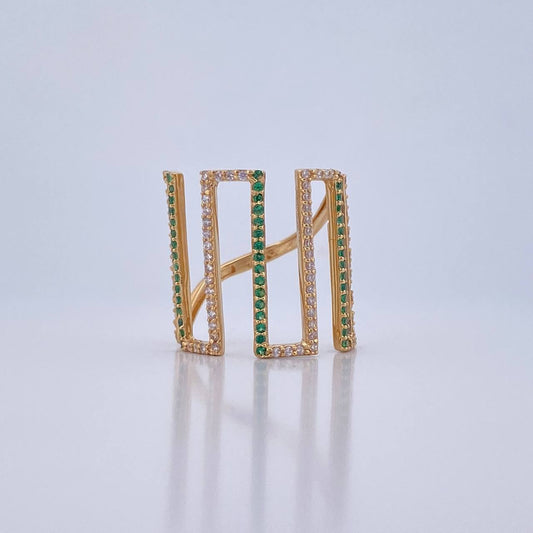 Strong Ring 3.6gr / T6 / 2cm / White Green Zircons 18K Yellow Gold &