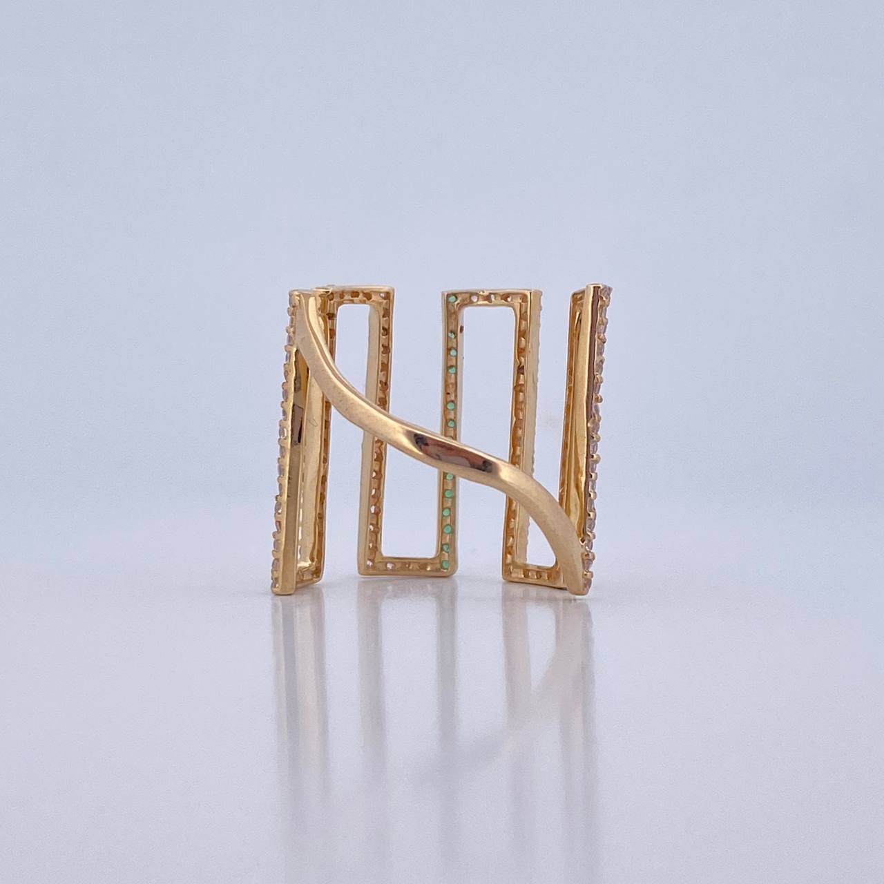 Strong Ring 3.6gr / T6 / 2cm / White Green Zircons 18K Yellow Gold &