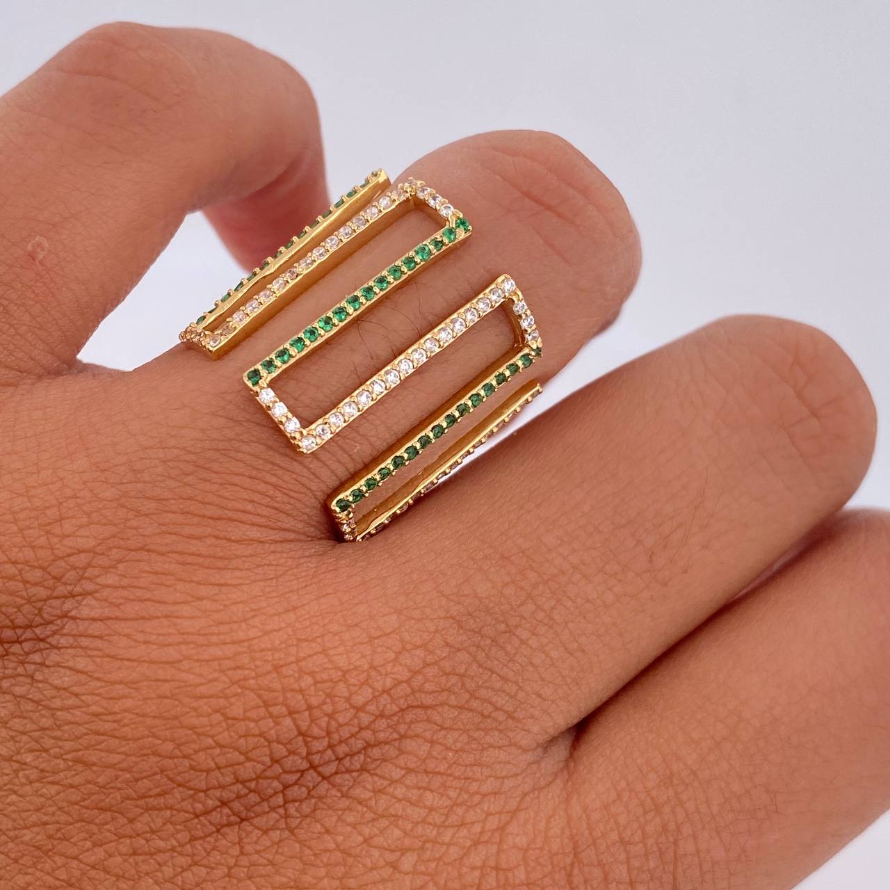 Strong Ring 3.6gr / T6 / 2cm / White Green Zircons 18K Yellow Gold &