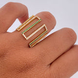 Strong Ring 3.6gr / T6 / 2cm / White Green Zircons 18K Yellow Gold &