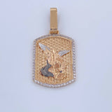 Pendant San Miguel Arcangel Plate 7.6gr / 4.4cm / Textured White Zirconia Three 18K Golds &