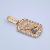 Pendant San Miguel Arcangel Plate 7.6gr / 4.4cm / Textured White Zirconia Three 18K Golds &