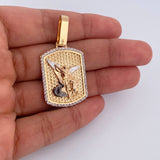 Pendant San Miguel Arcangel Plate 7.6gr / 4.4cm / Textured White Zirconia Three 18K Golds &