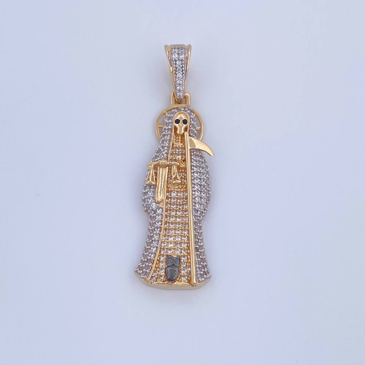 Pendant Santa Muerte 7gr / 4.5cm / Black and White Zircons Three 18K Golds &