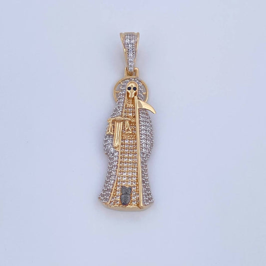 Pendant Santa Muerte 7gr / 4.5cm / Black and White Zircons Three 18K Golds &