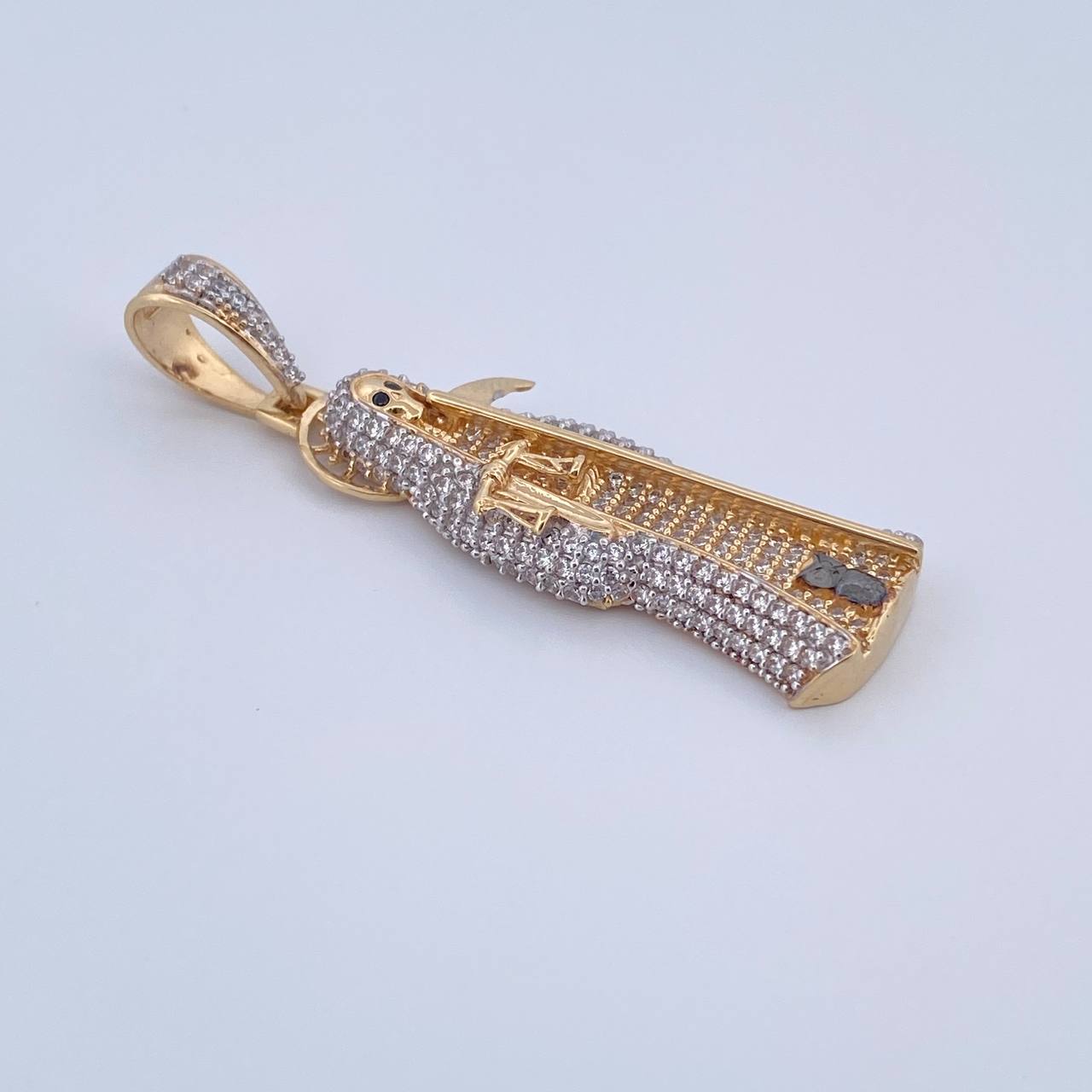 Pendant Santa Muerte 7gr / 4.5cm / Black and White Zircons Three 18K Golds &