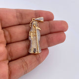 Pendant Santa Muerte 7gr / 4.5cm / Black and White Zircons Three 18K Golds &