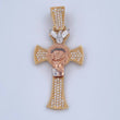Pendant Cross Jesus Face 8.85gr / 4.9cm / White Zirconia Three 18K Golds &