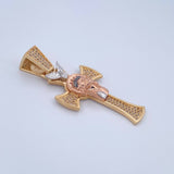 Pendant Cross Jesus Face 8.85gr / 4.9cm / White Zirconia Three 18K Golds &