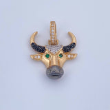 Dije Toro 5.1gr / 2.9cm / Circones Negros Verdes Blancos Tres Oros 18K &