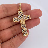 Pendant Virgin Miraculous Cross Rosary 6.1gr / 4.8cm / Black and White Zircons Two 18K Yellow and White Gold &
